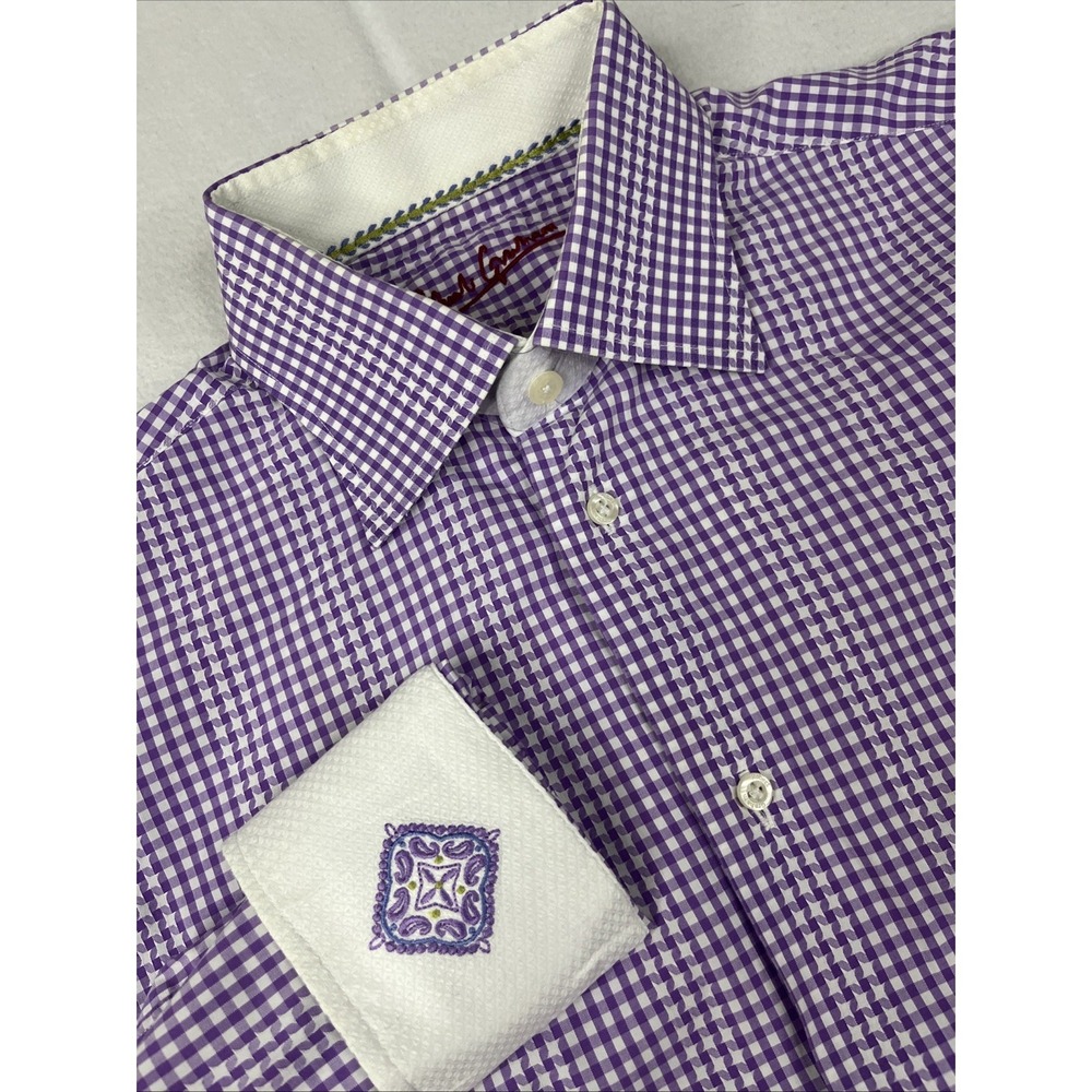 Robert Graham Shirt Mens Medium 15.5 39 Purple Button Up Flip Cuff Designer